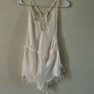 Elegant Cream Lace Trim Romper